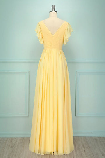 Yellow V-neck Long Dress
